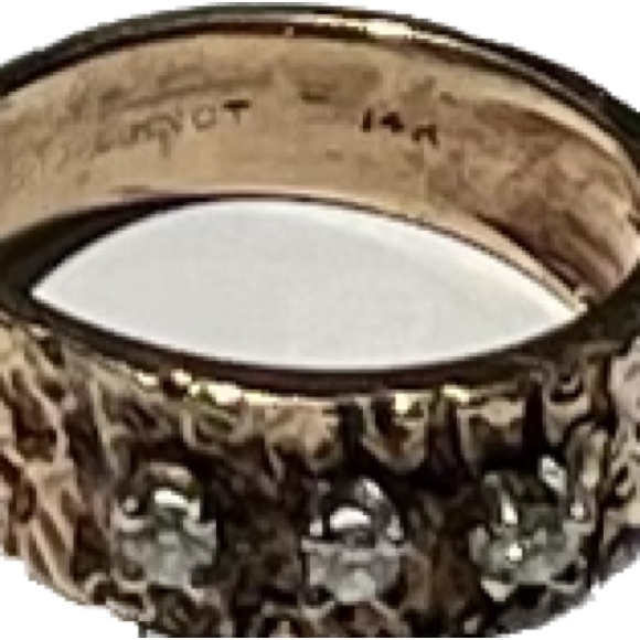 14K SOLID GOLD knurled / textured band ring with 3 inset diamonds - 7.7 mm. - Picture 4 of 4